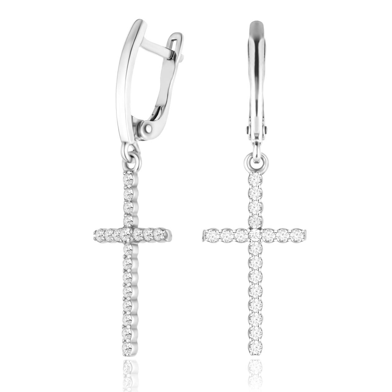 

Серебряные серьги подвески с фианитами КРЕСТИКИ