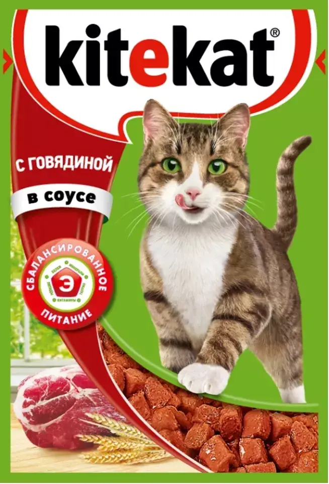 

Корм влажный с говядиной в соусе для взрослых кошек Kitekat 100г (китикет)