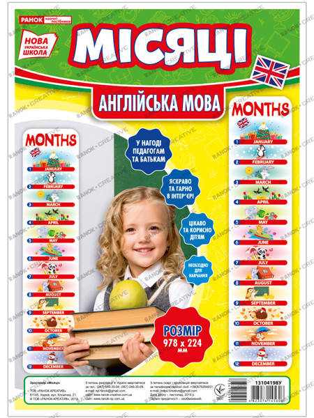 

НУШ Місяці. Англійська мова. Набір для оформлення інтер’єру класу