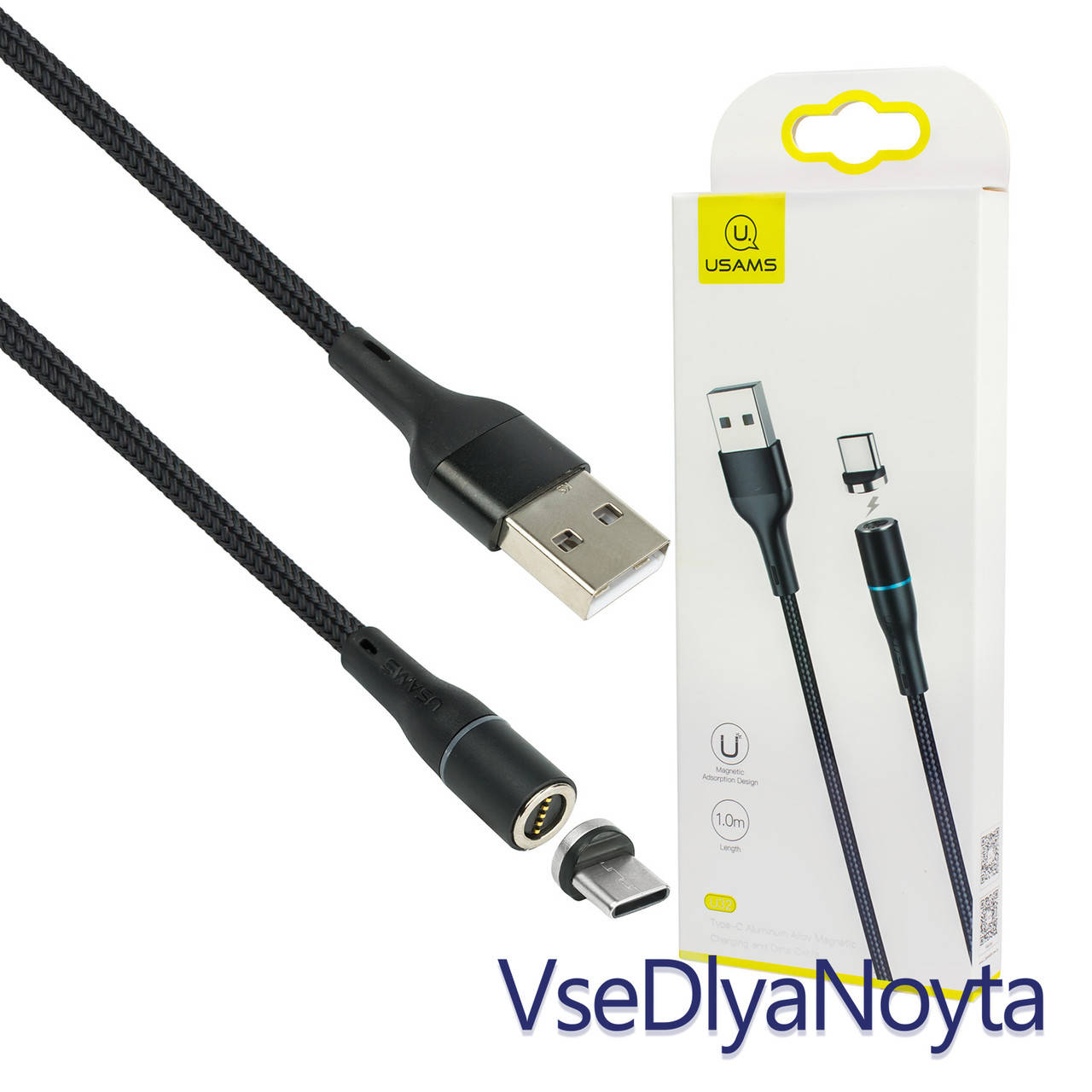 

Кабель Usams US-SJ353 U32 Type-C Aluminum Alloy Magnetic Charging and Data Cable 1m Black