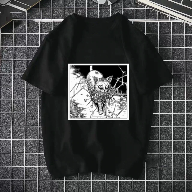 

Футболка черная LOYS Аниме с котом Харадзюку