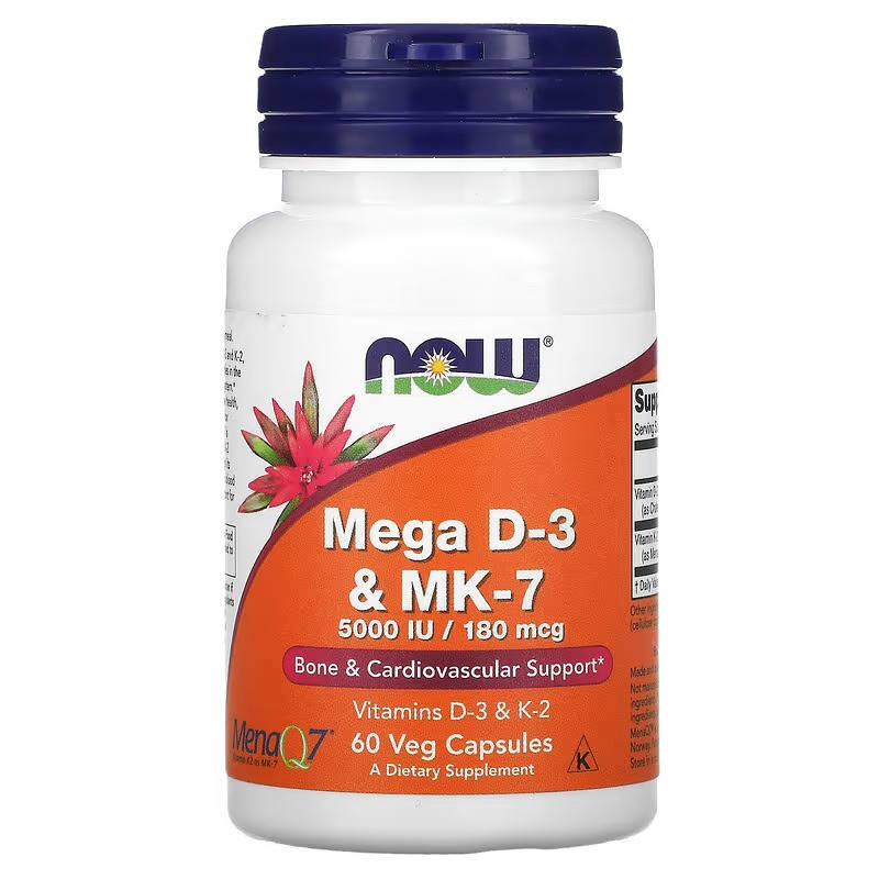 

Витамин D3 и МК-7, NOW Foods "Mega D3 и MK-7" для здоровья сердца и костей (60 капсул)