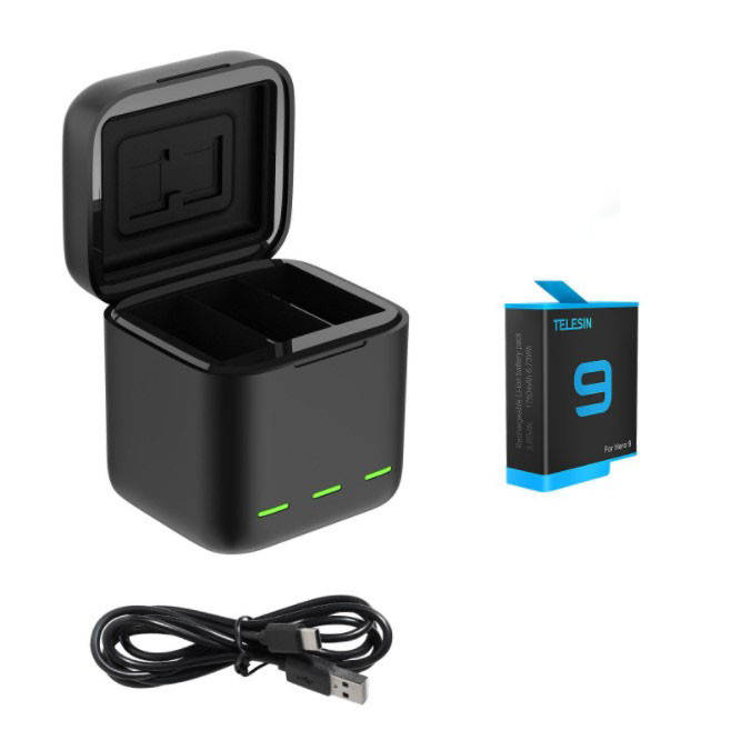 

Зарядный бокс TELESIN для 3-х батарей GoPro Hero 10 и Hero 9 Black GP-BNC-901 Зарядное устройство GP-BNC-901+аккумулятор для Gopro 9 (1шт.)