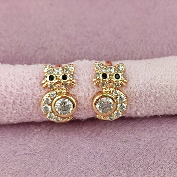 

Серьги кольца детские Xuping Котики медицинское золото позолота 18К А/В 1-1470