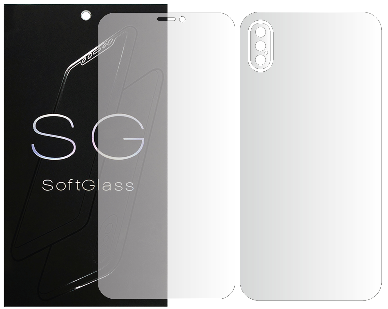 

Полиуретановая пленка Apple iPhone XS Комплект: для Передней и Задней панели SoftGlass, Прозрачный
