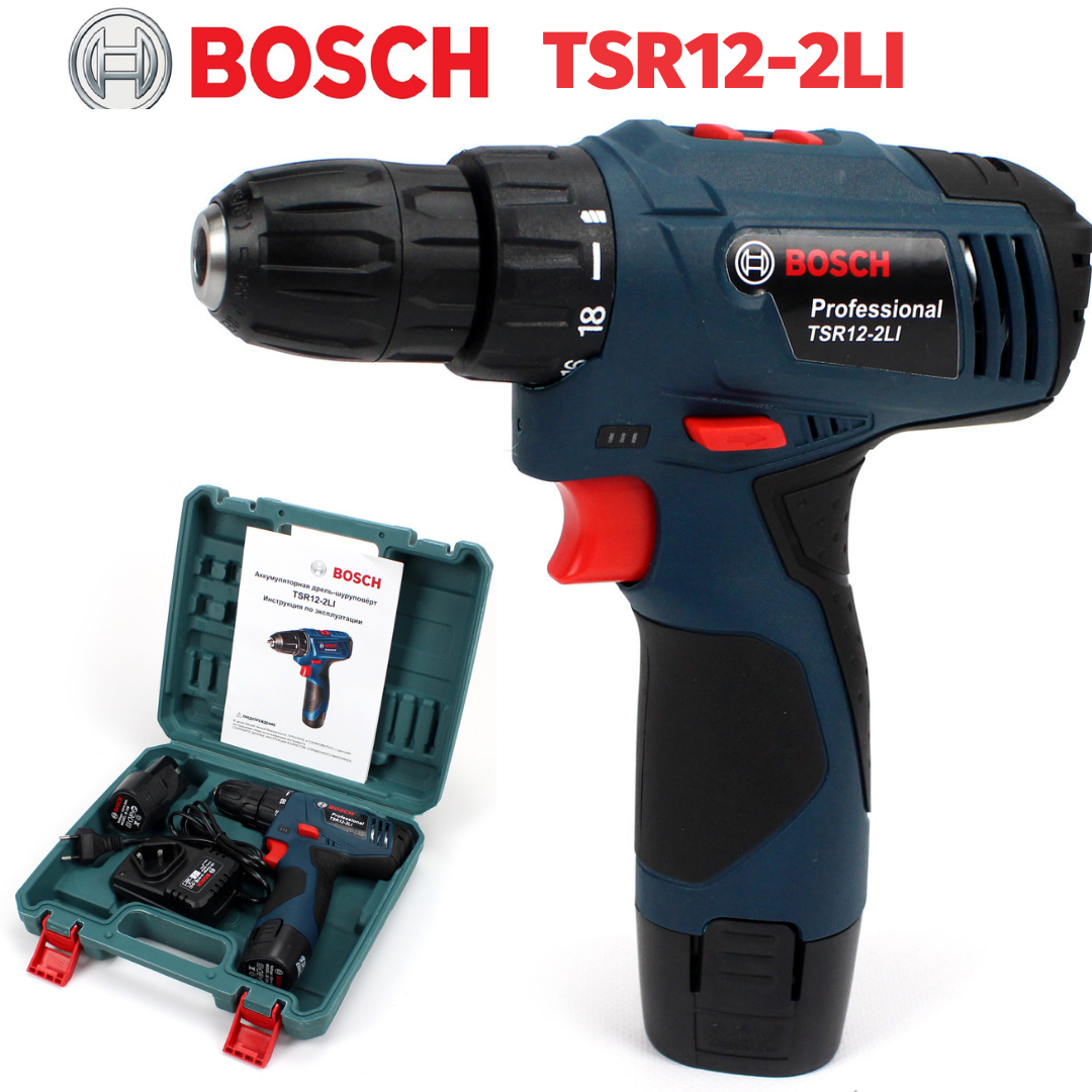 

Аккумуляторный шуруповерт Bosch TSR 12-2LI Аккумуляторная дрель Бош 12V 3Ah Li-ion