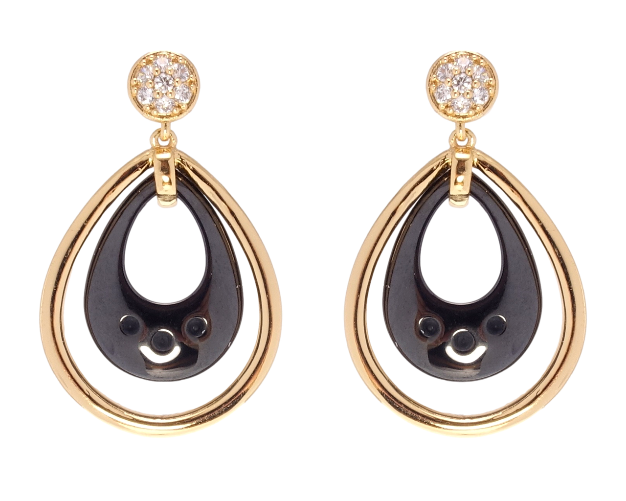 

Серьги Xuping Позолота 18K гвоздики (пусеты) "Капельки с черной керамикой"