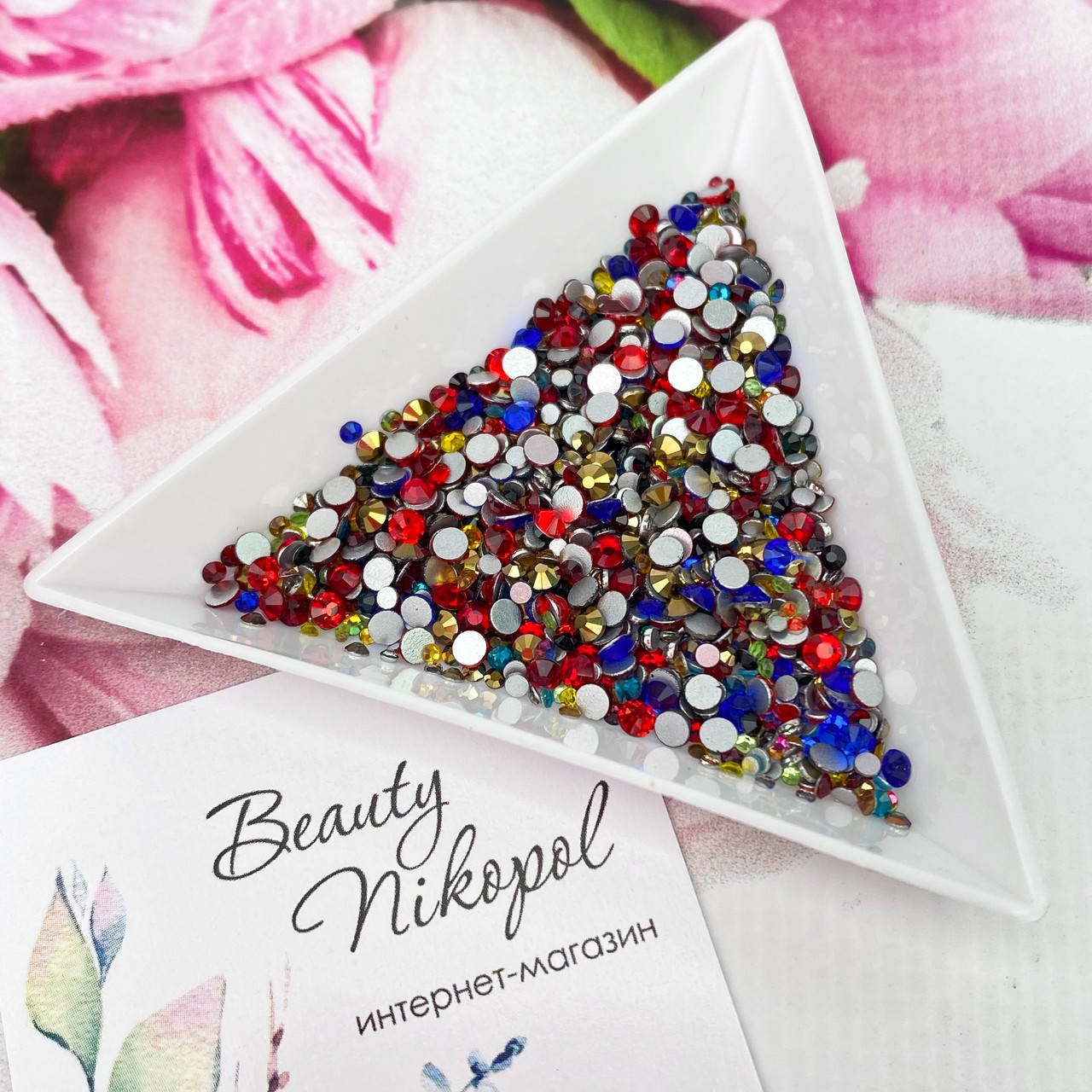 

Стразы стекляные MIX color разных размеров 1000 штук, Белый