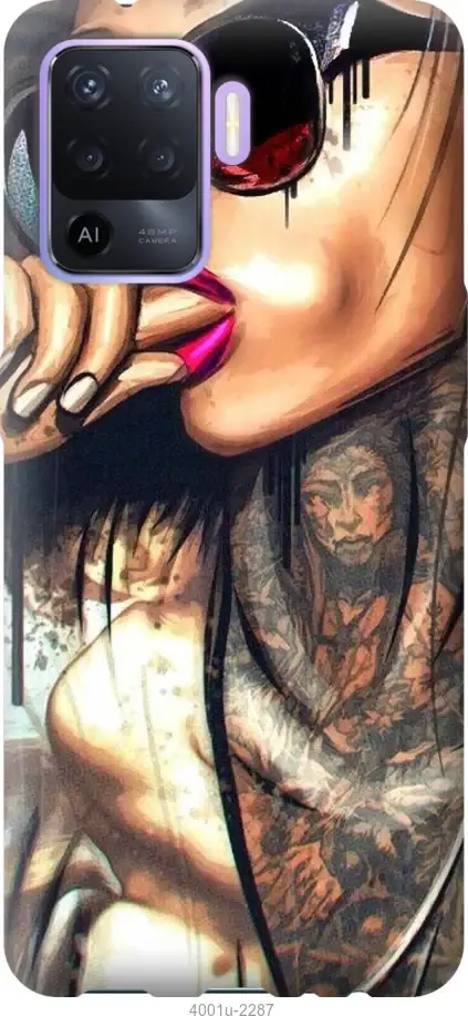 

Чехол для Oppo Reno 5 Lite с картинкой Чехлы для оппо рено 5 лайт с принтом Девушка в тату, Розовый