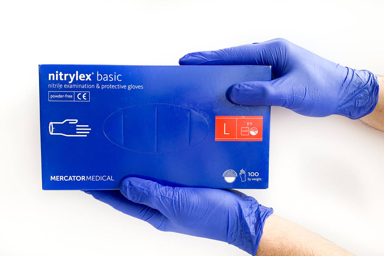 

Нитриловые перчатки Mercator Medical Nitrylex basic,  (8-9), синие, 100 шт, Синий