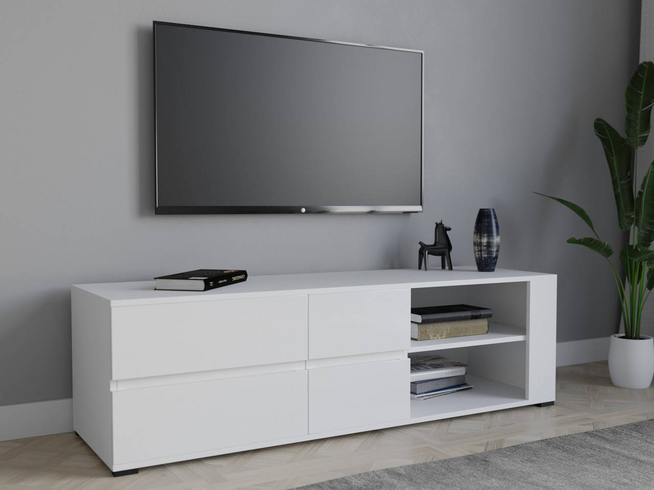 

ТВ тумба Moreli T-5 Фасад Белый глянец. Корпус Белый матовый Ш1500*В430*Г450