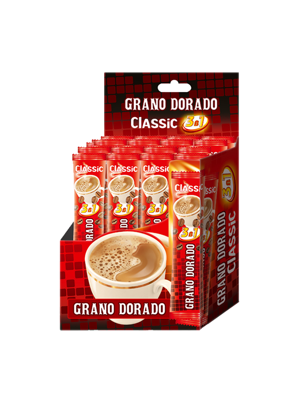 

Кава Мікс 3 в 1 Grano Dorado Classic 13 г (шоубокс 20 стіків)