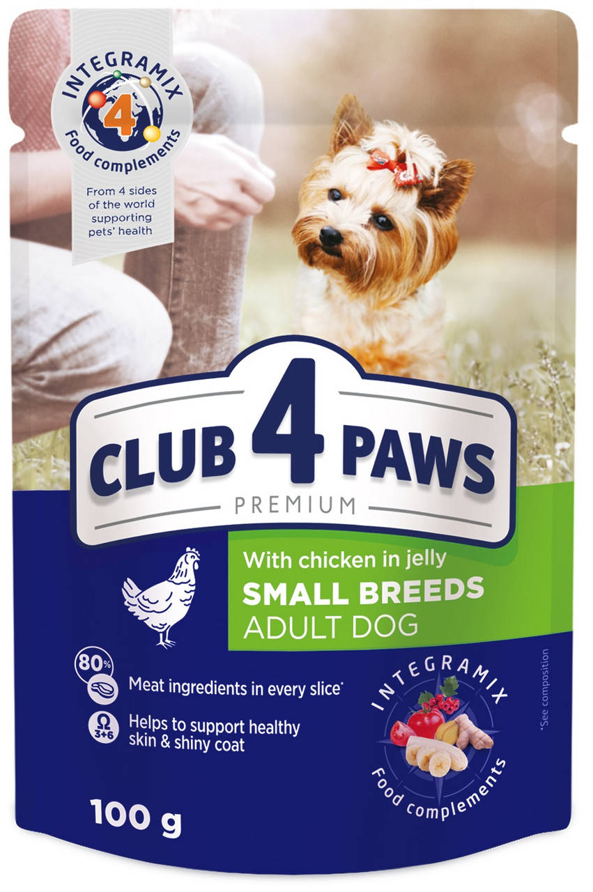 

Club 4 Paws Premium влажный корм с курицей в желе для собак малых пород 100 г