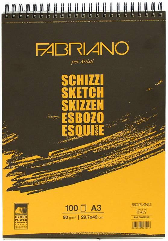 

Альбом для ескізів на спіралі Schizzi Sketch A3 (29,7x42 см), 90г/м2, 100л., Fabriano