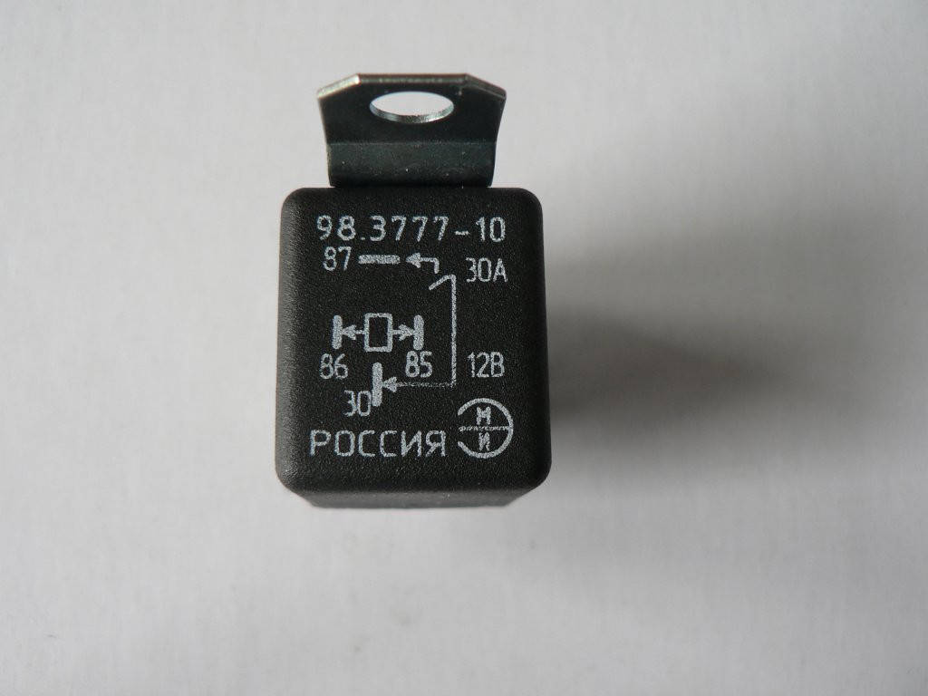 

Реле 4 контактное 30А универсальное 98.3777-10 12В ЭМИ Пенза с кронштейном ухом под фишку крест