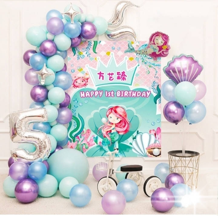 

Арка из воздушных шаров в морском стиле с цифрой.