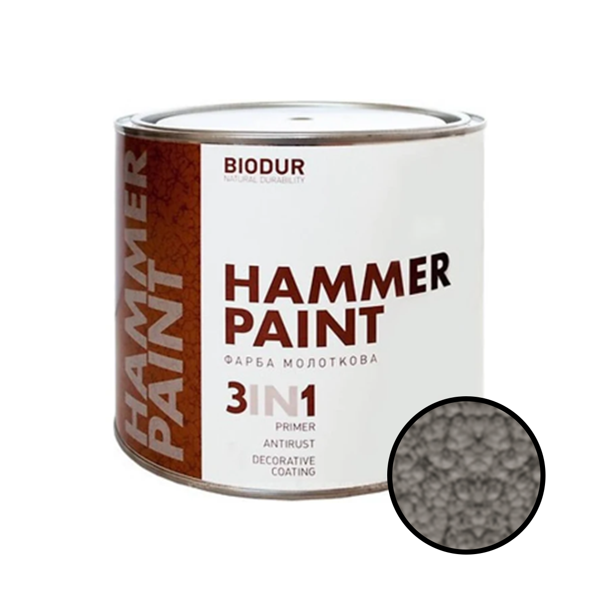 

Эмаль молотковая Biodur Hammer Paint 3 в 1 серый 2.1л