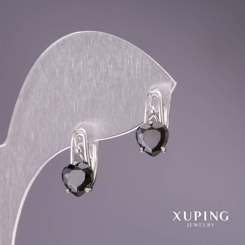 

Серьги Xuping с черными камнями 15х7мм родий