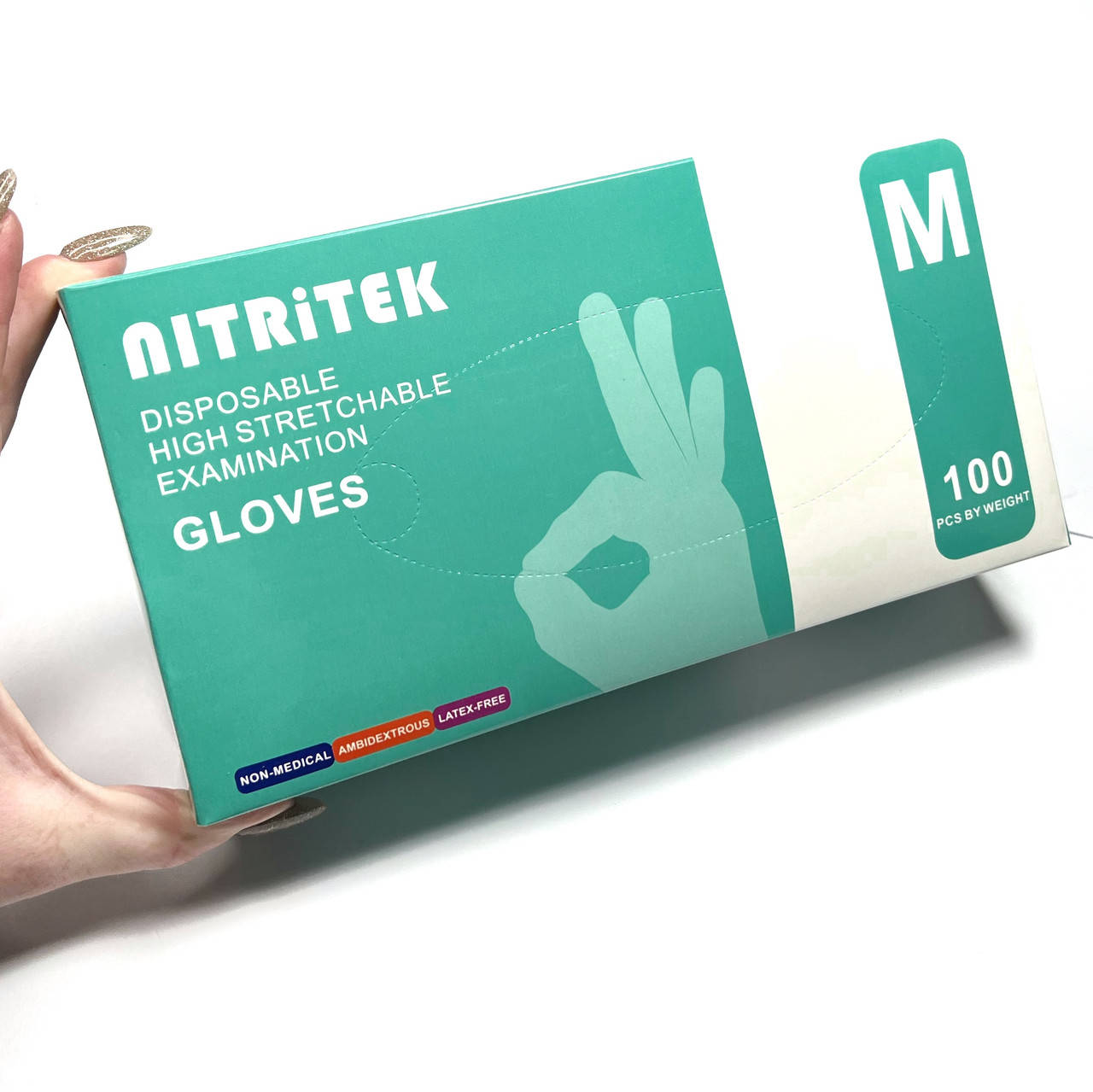 

Перчатки чёрные нитриловые Nitritek 4г М, Черный