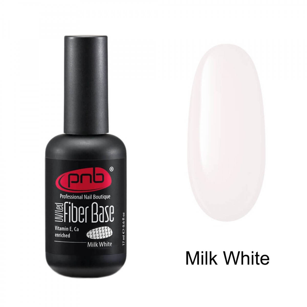 

База для гель-лака PNB UV/LED Fiber Base Milk White с нейлоновыми волокнами, 17 мл