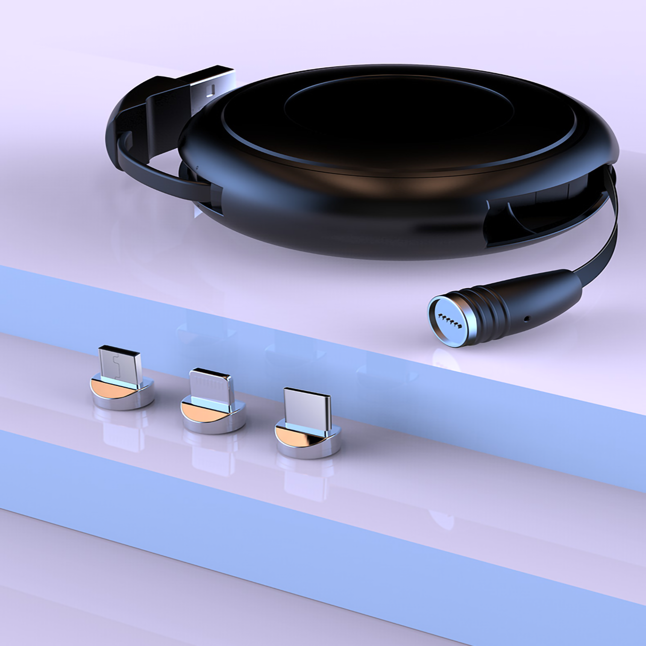 

Универсальный выдвижной магнитный usb кабель зарядки телефона 3 в 1.Три конектора., Черный