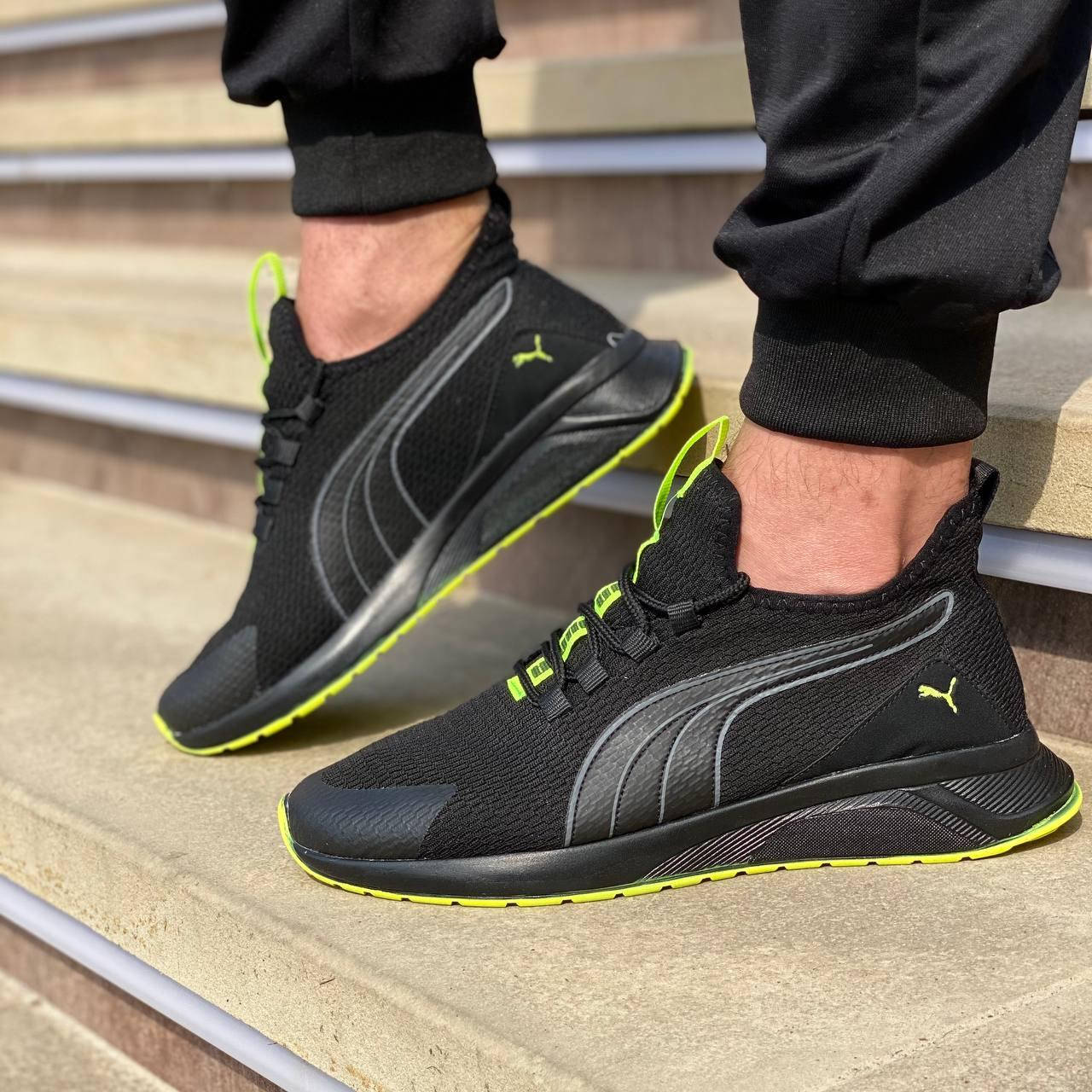 

Летние кроссовки Puma сетка черно зеленая Артикул p4-3, Черный