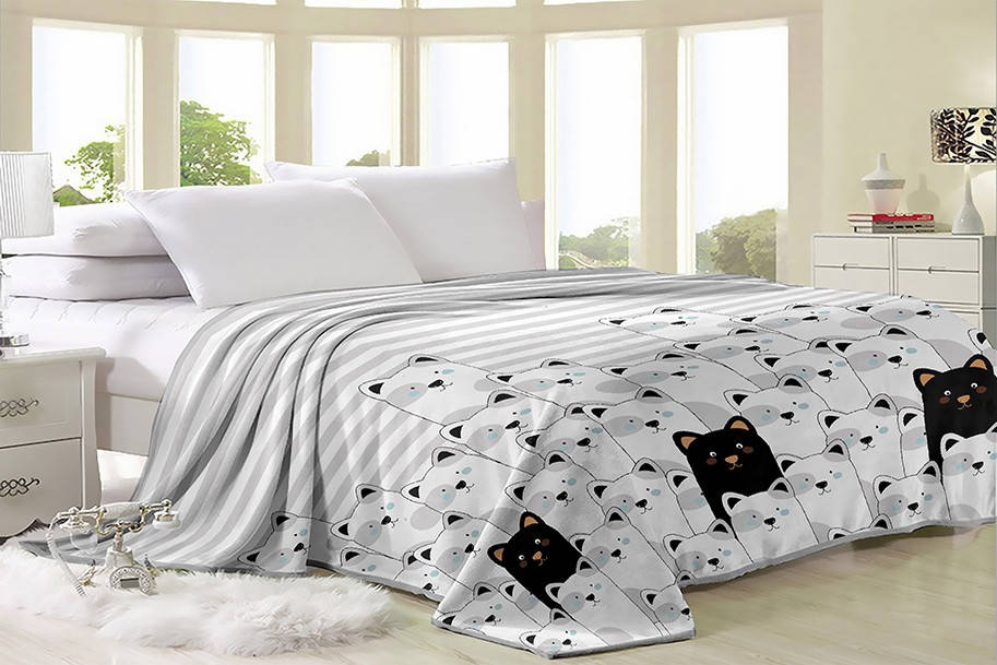 

Плед-покрывало детский полуторный Кошки, 160*210, микрофибра, серый, Светло-серый