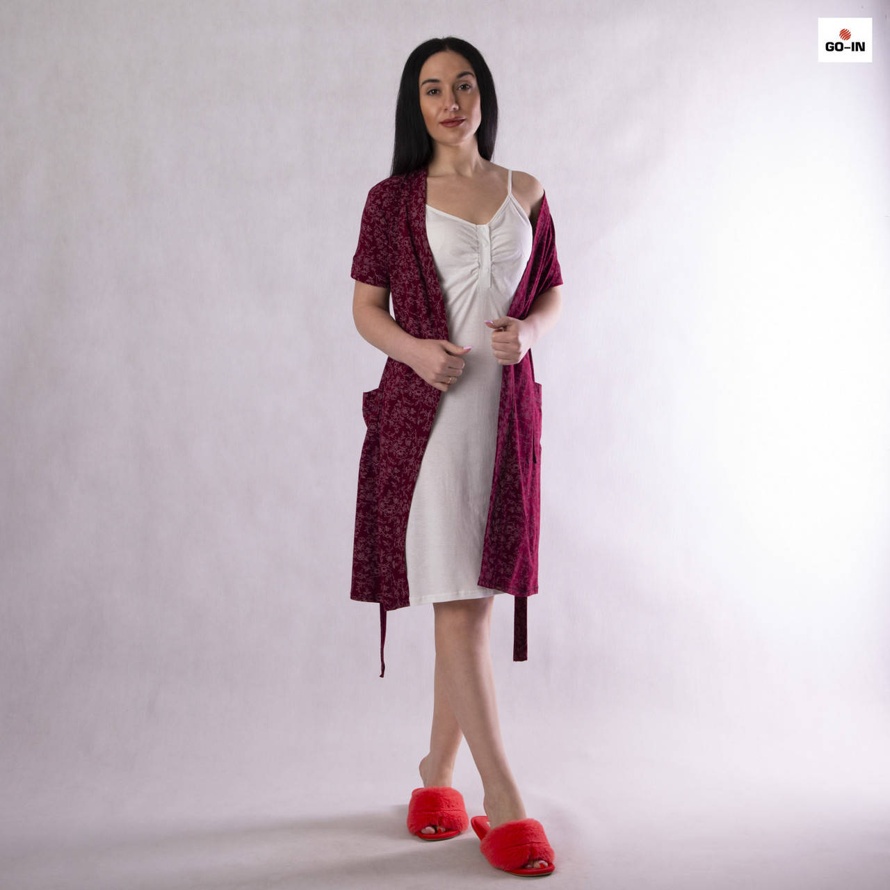 

Женский комплект в роддом халат и сорочка, для беременных и кормящих мам бордовый р.42-54