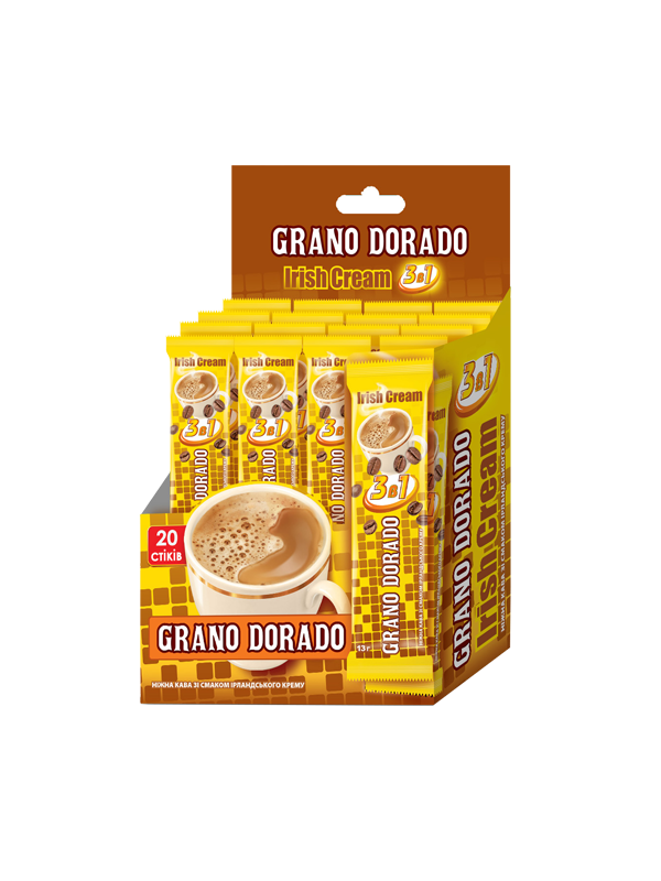 

Кава Мікс 3 в 1 Grano Dorado Irish Cream 13 г (шоубокс 20 стіків)