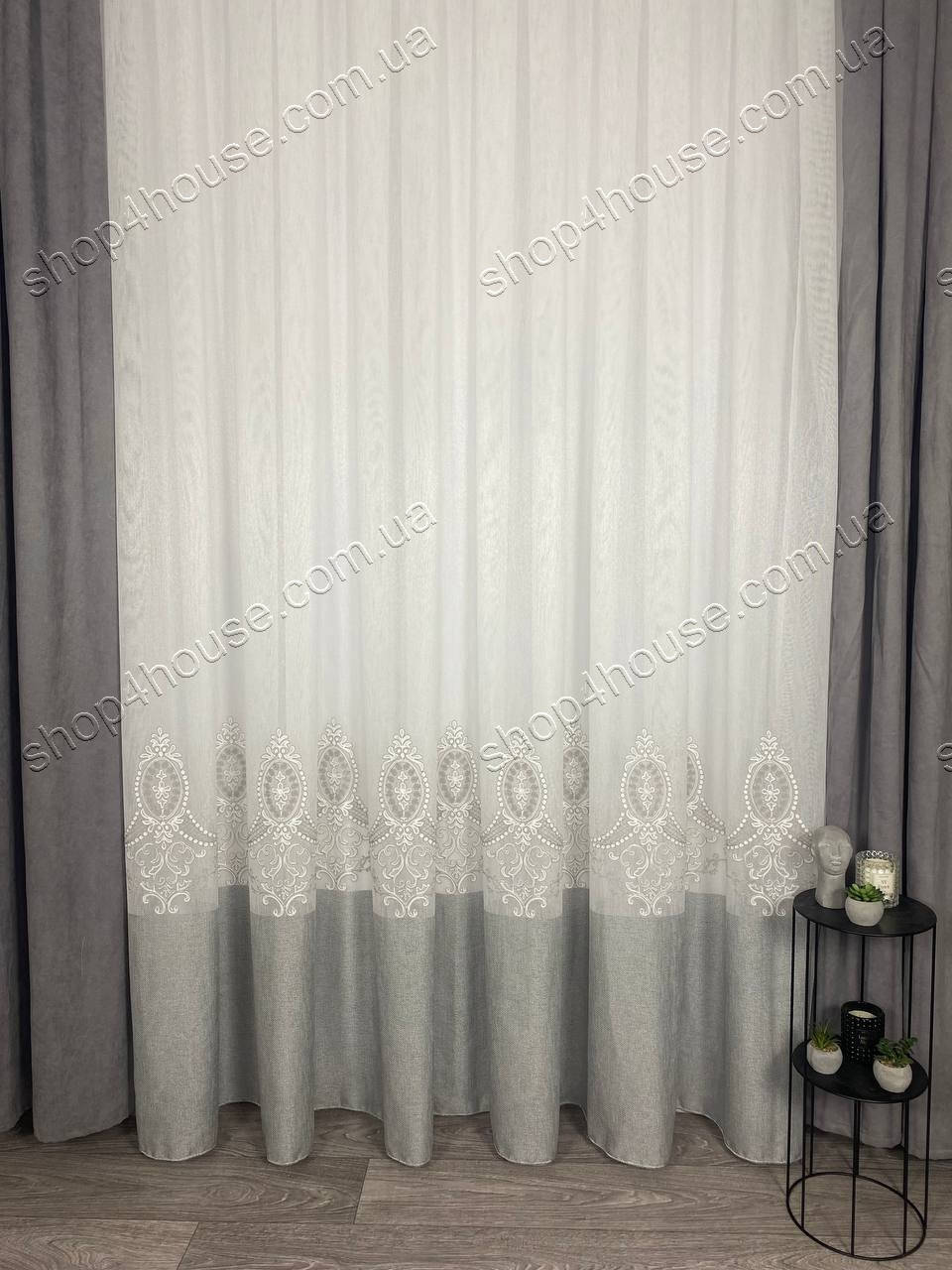 

Тюль лянная только низом с красивым купоном. Цвет: Серый