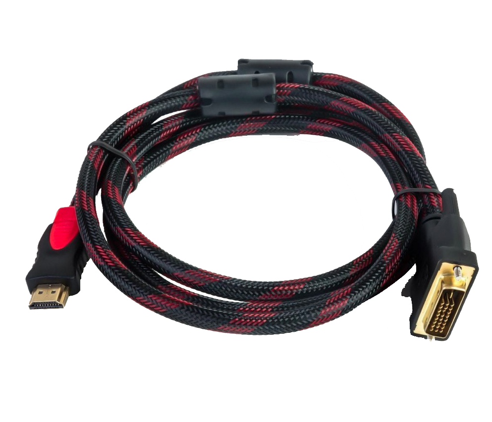 

Кабель HDMI (папа)-DVI (папа) 1,5метра 2 феррита оплетка, Черный