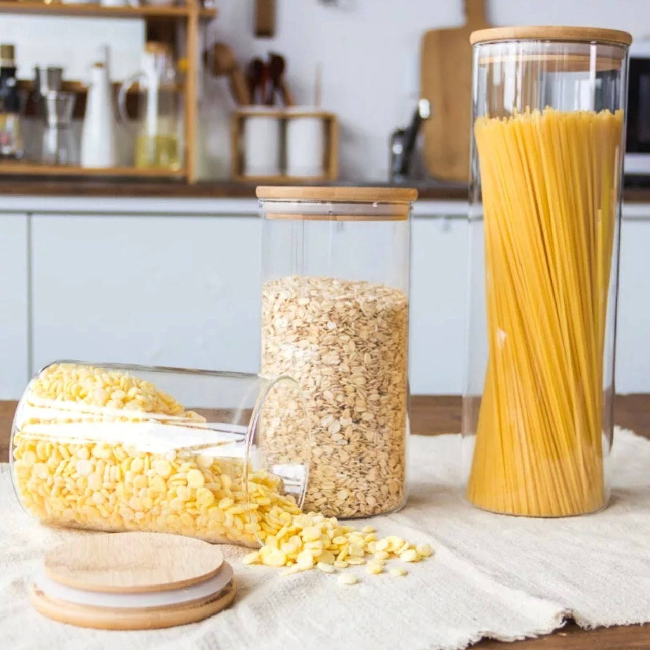 

Стеклянная банка для хранения с бамбуковой крышкой 1300 мл, Прозрачный