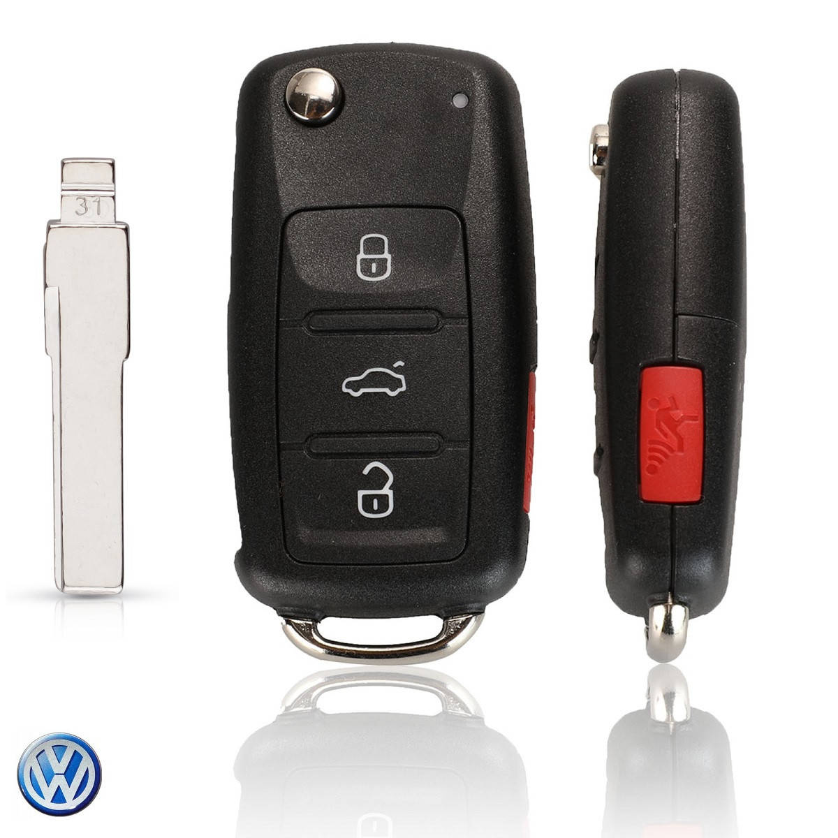 

Корпус выкидного ключа VW Passat B7 USA (3+1 кнопки Panic+Логотип VW Blue)