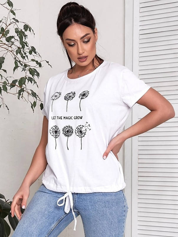 

Футболка белая женская с принтом большого размера 90013 универсальный 48-54, Белый