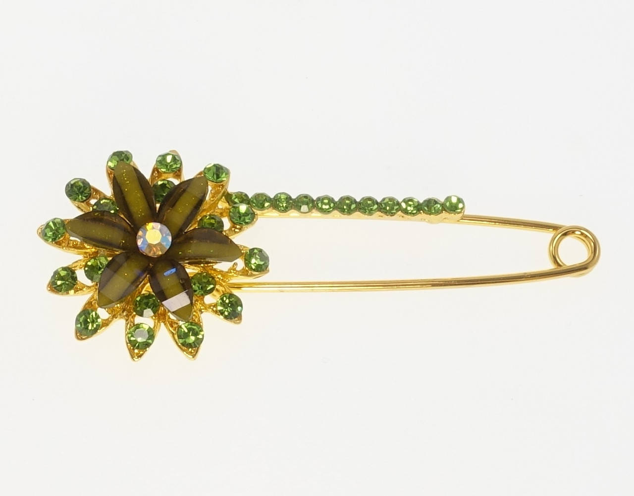 

Брошь-булавка "Цветочек из цветных кристаллов и страз" цвета черный и розовый