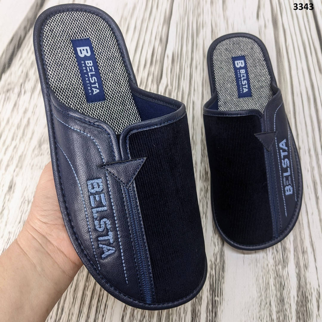 

Мужские закрытые комнатные тапочки Белста синий вельвет