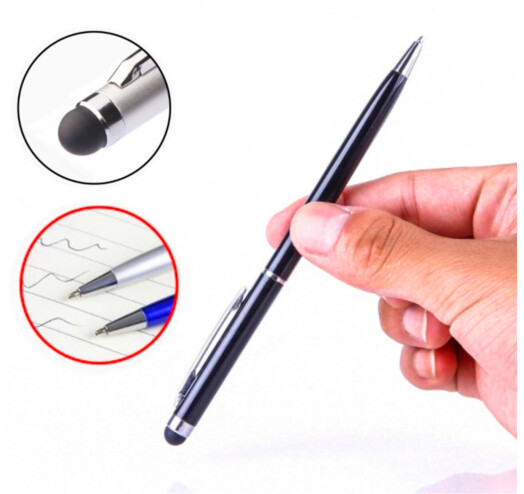 

Стилус металлический двухсторонний для сенсорных экранов 2 в 1 чёрный, Черный