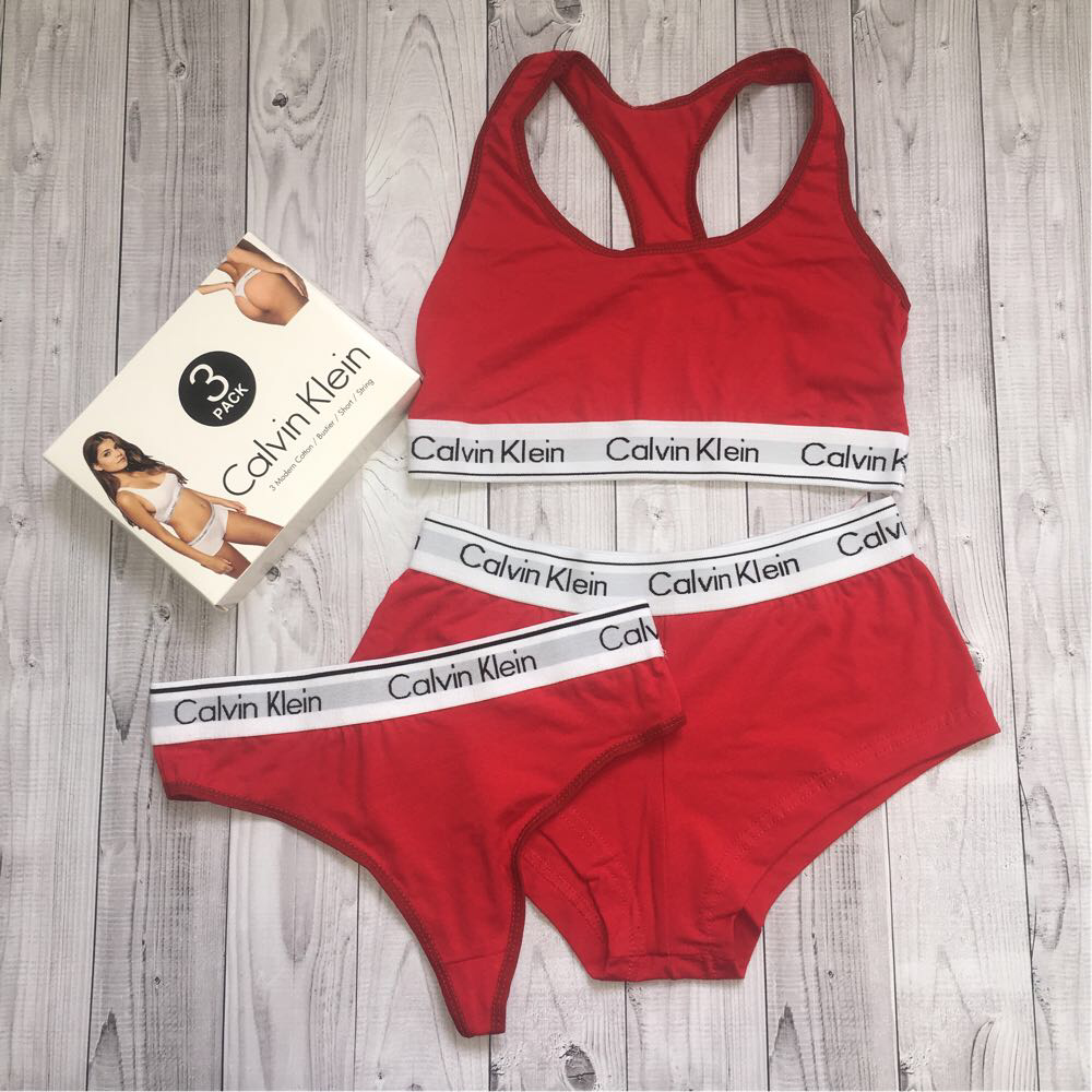 

Женский комплект тройка келвин кляйн отличного качества ., Красный