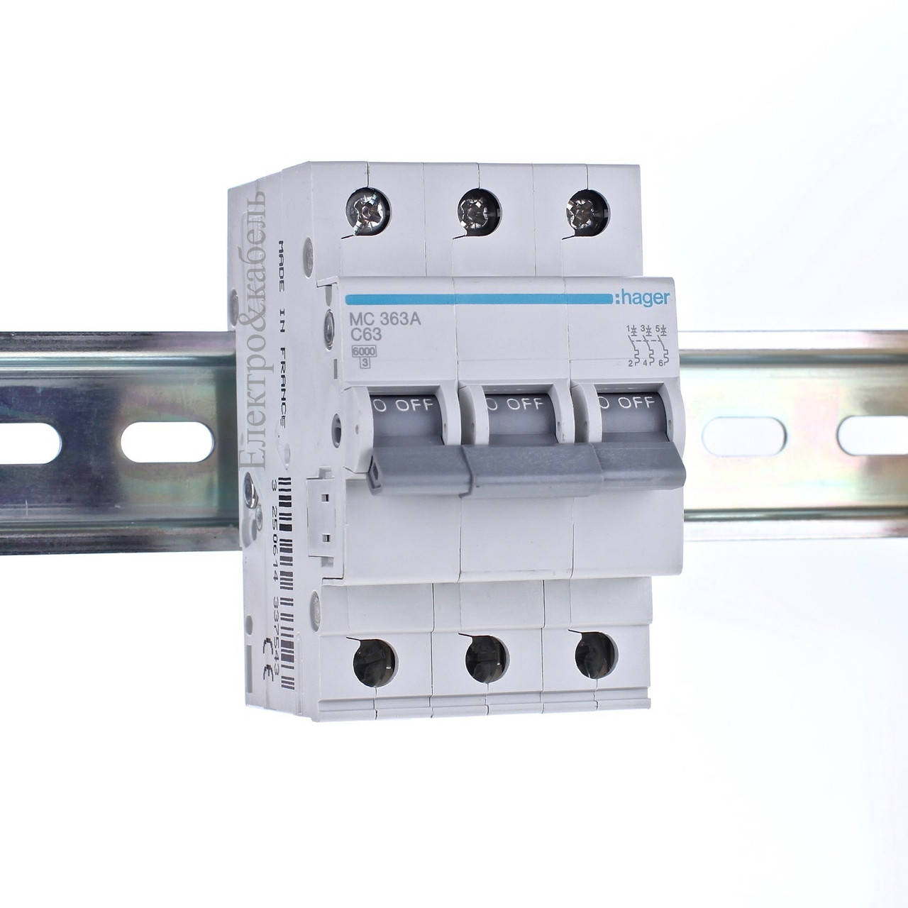 

Автоматический выключатель 3P 6kA C-63A 3M, Hager MC363A