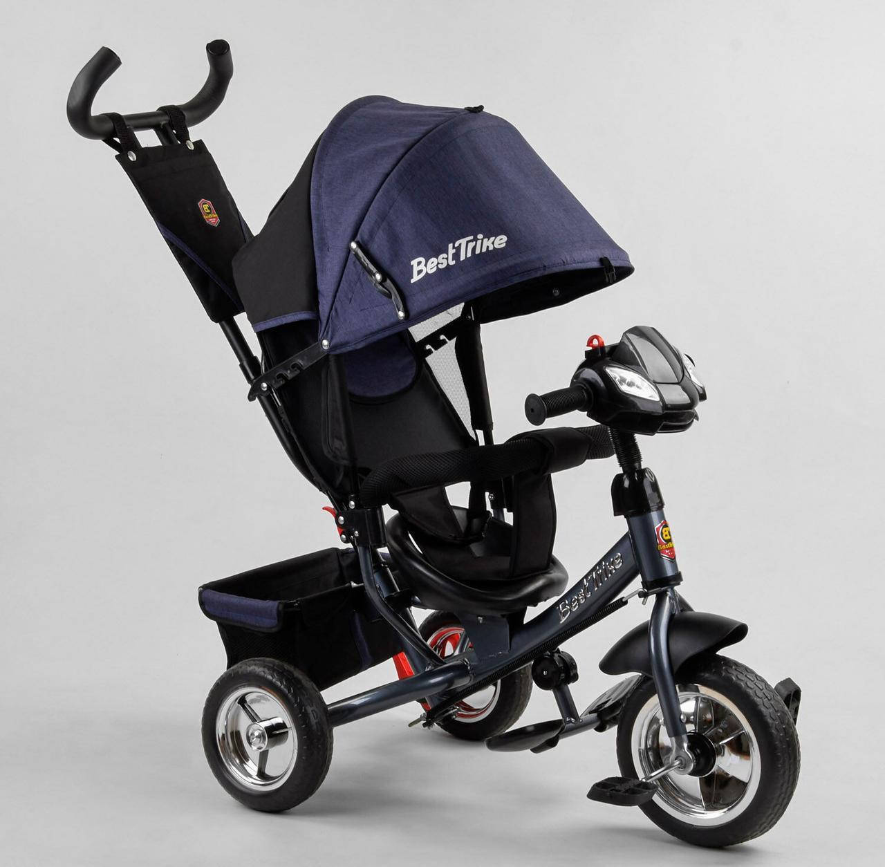 

Детский трехколесный велосипед Best Trike 6588 (стальная рама, колеса пена, родительская ручка, LED Фары) Темно-синий