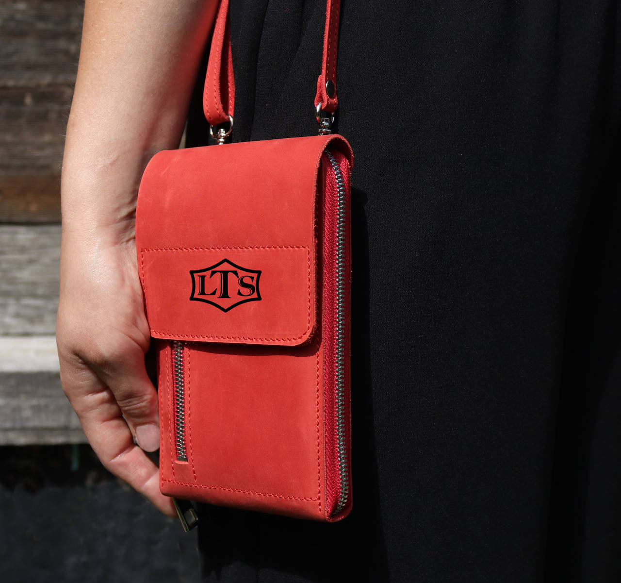 

Женская кожаная сумочка-кошелек через плечо с отделением для телефона, Красный