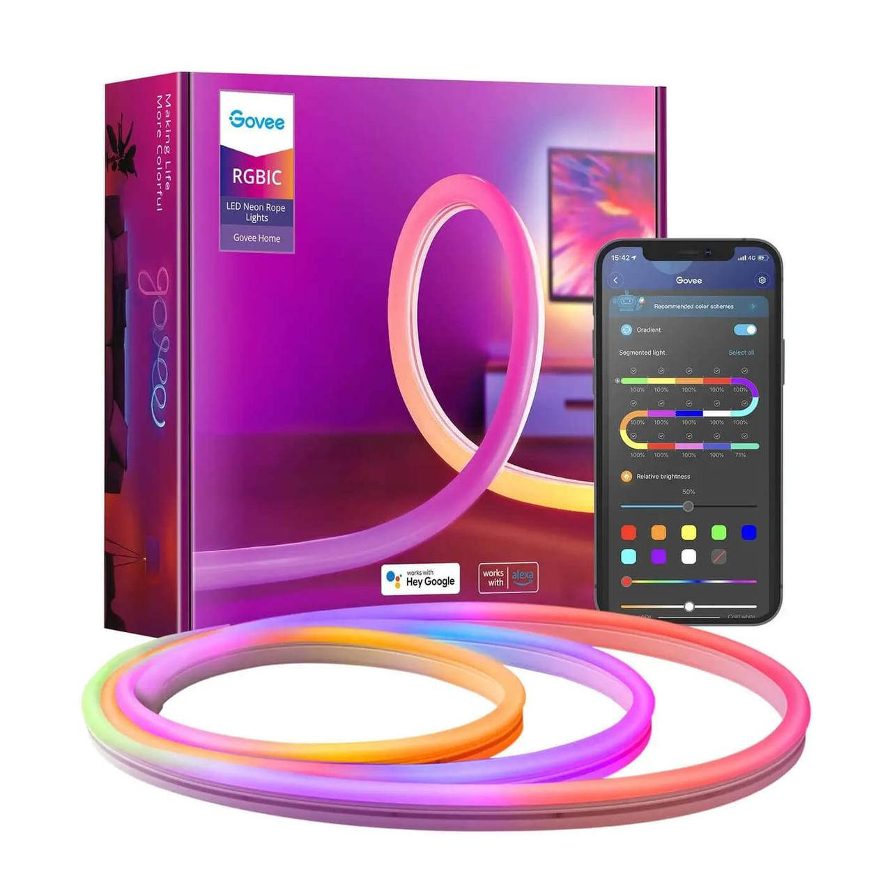

Умная гибкая неоновая LED лента 3 метра Govee RGBIC NEON ROPE Wi-Fi + Bluetooth
