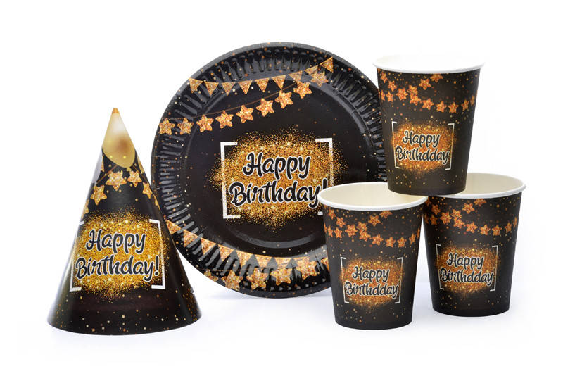 

Набор посуды с колпачками "Happy Birthday black" на 10 персон