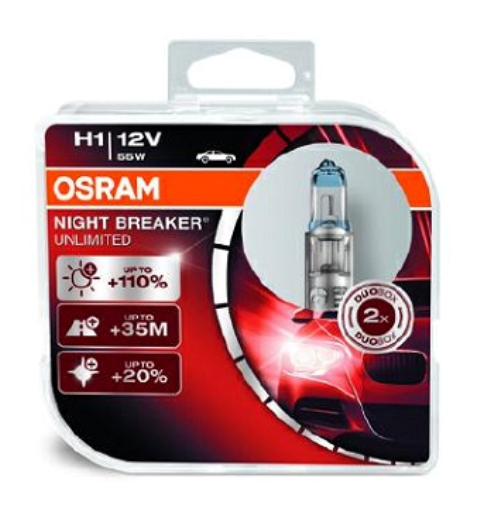 

К-кт 2шт галогенная автолампа Osram H1 Night Breaker Unlimited Duobox +110% (64150 NBU HCB DUO BOX)