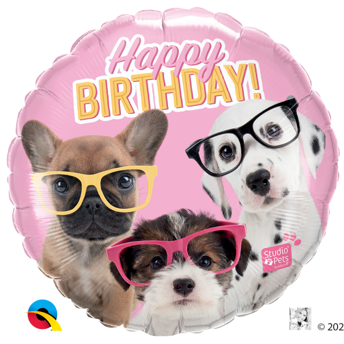 

Q 18" Birthday Puppies In Glasses Pkg 18". Шар фольгированный С Днем рождения - В УП, Разные цвета