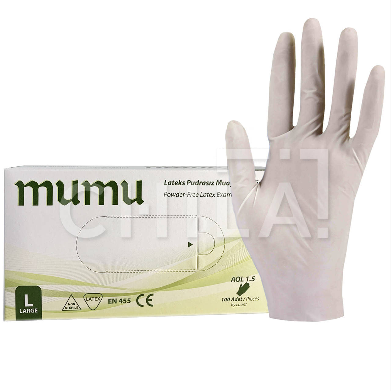 

Перчатки латексные 5,5г/м² неопудренные "L" (100 шт/уп) Mumu, Белый