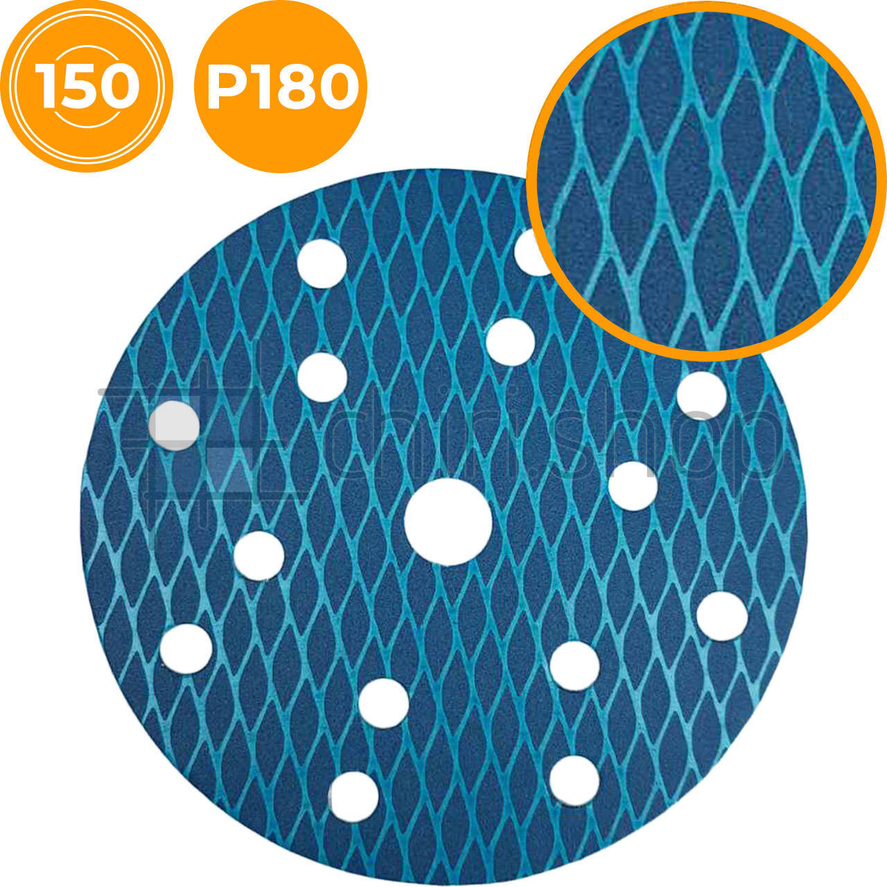 

Шлифовальный круг 150 мм P180, 15 отверстий, наждачный круг на липучке, наждачка для шлифмашинки