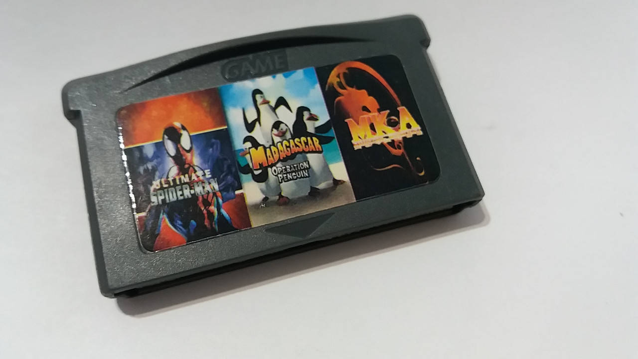 

Игровой картридж для GAME BOY ADVANCE GB 3 in 1 Mortal Kombat+Пингвины Мадагаскара+Ultimate Spider-Man