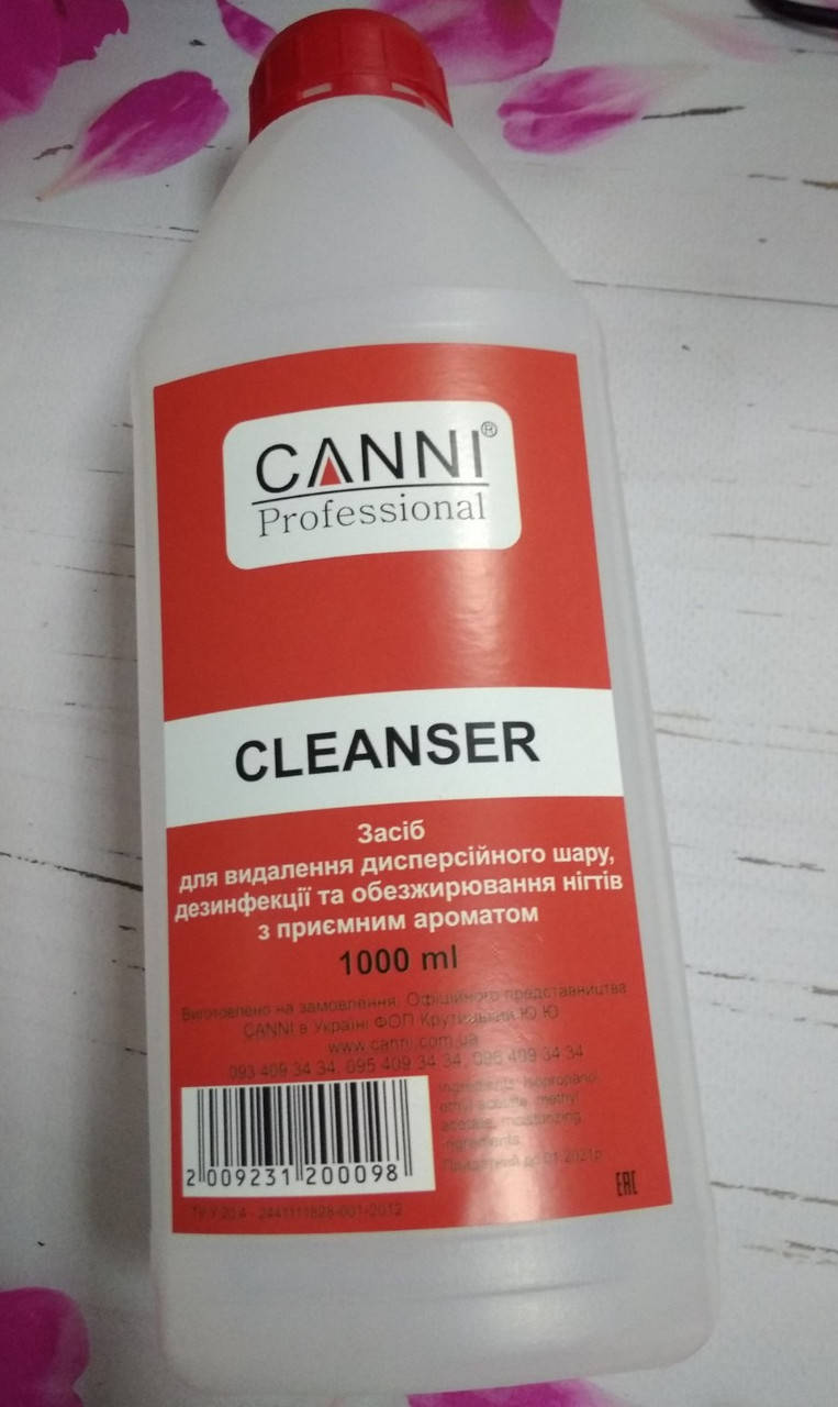 

Средство для снятия липкого слоя и обезжиривания ногтей Cleanser Canni 3 in 1, 1000 ml