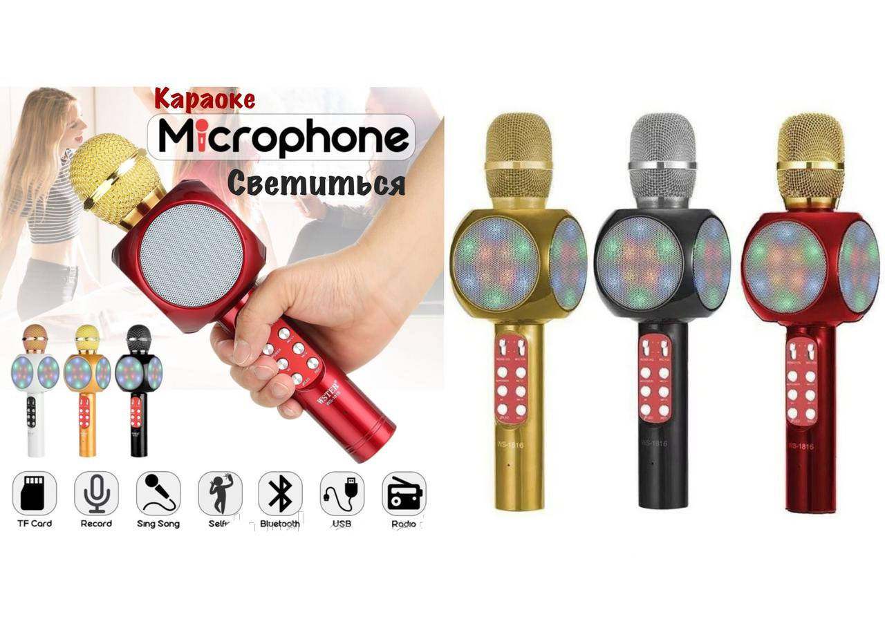 

Беспроводной вокальный караоке микрофон, радиомикрофон ,колонка bluetooth WS-1816